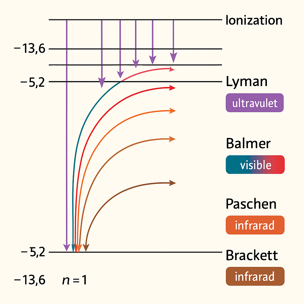 Diagrama de niveles y series espectrales del átomo de hidrógeno