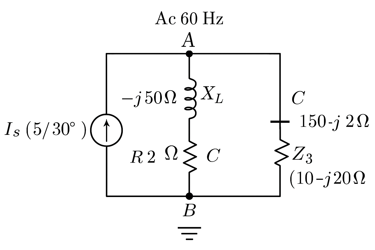 Circuito AC para análisis nodal