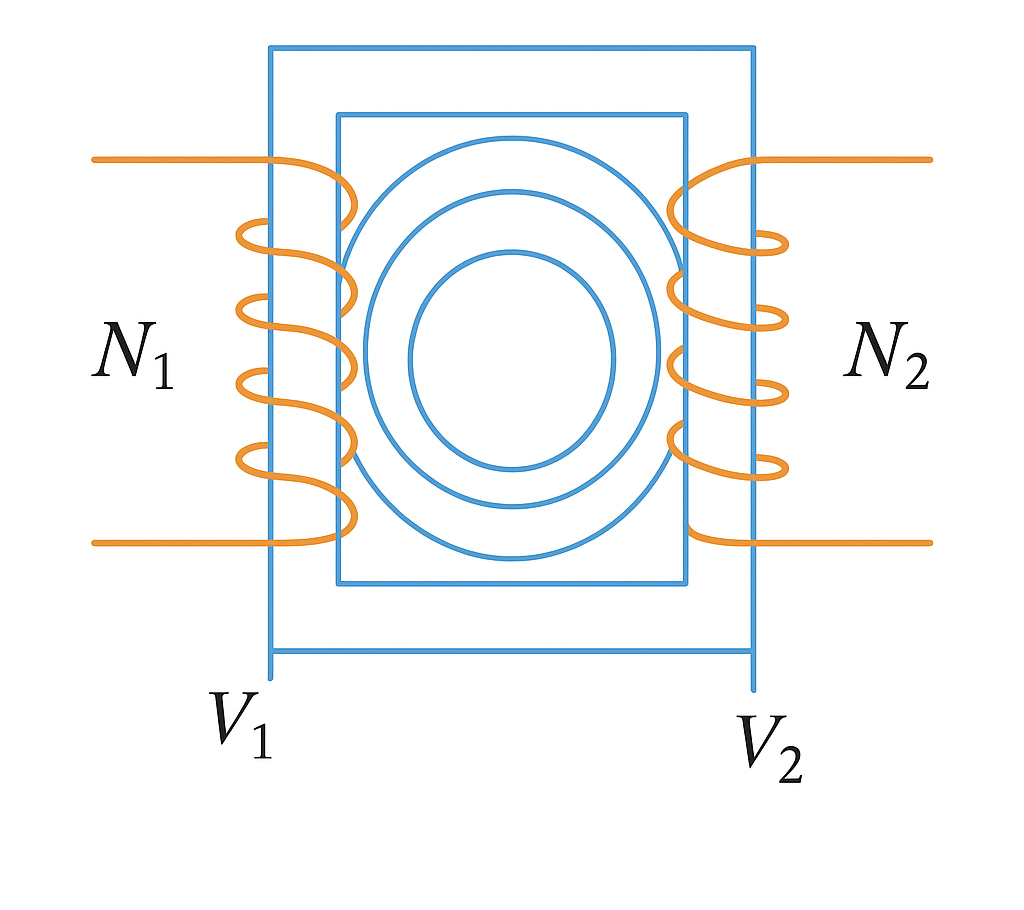 Transformador ideal con relaciones de voltaje y corriente